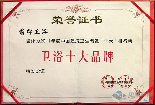 2011年度中国建筑卫生陶瓷“卫浴十大品牌”