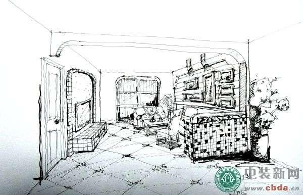 陈超设计作品：地中海风格复式楼 客厅手绘图